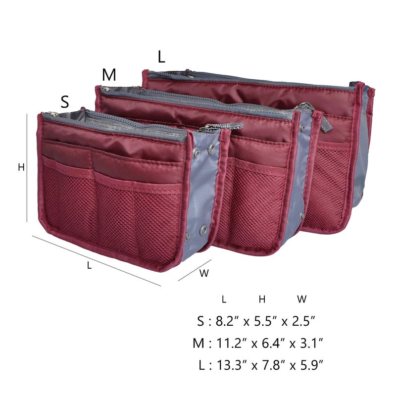 Vercord Purse Organizer Insert for Handbags Bag Organizers Inside Tote Pocketbook Women Nurse Nylon 13 Pockets Burgundy Large - Image 3